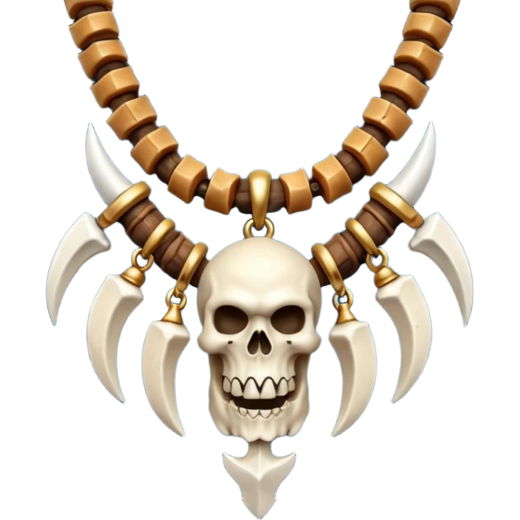 barbarian necklace object icon, necklace made of bones and fangs, rugged tribal jewelry, 3D cartoon, mobile game icon style, centered, clean background, no text, no watermark

 emoji