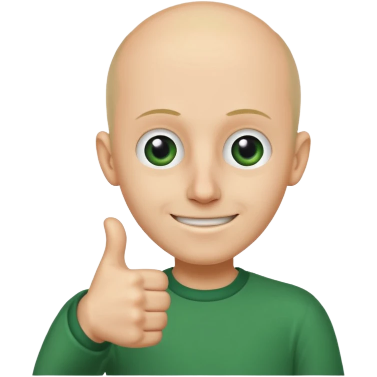 Personajul Baldi (din jocul Baldi's Basics in Education and Learning) făcând un semn de aprobare cu degetul mare in sus emoji