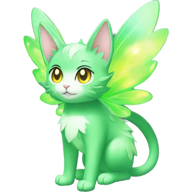 Shiny Sparkly Grass-type-Fairy-type-Fakémon-Cat full body emoji