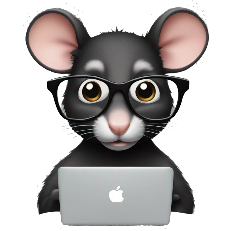 A black rat with glasses and a macbook emoji