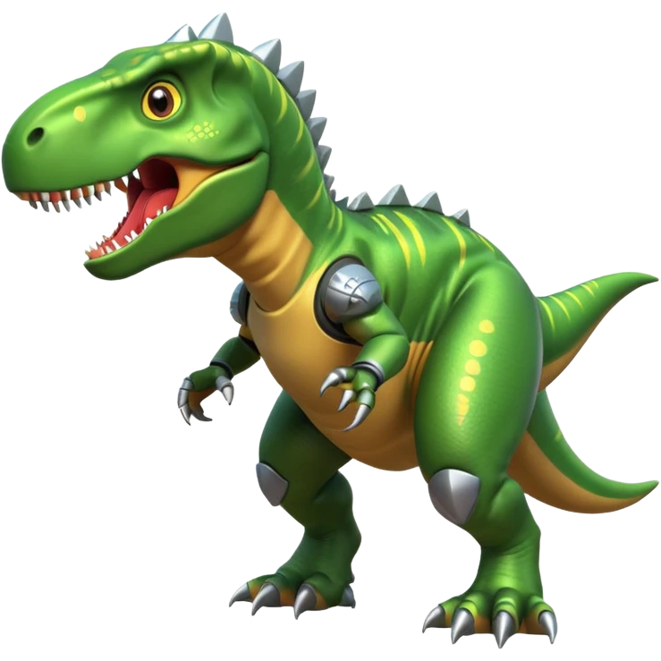 fierce rocket-propelled dinosaur, armored T-rex, rocket thrusters, intense eyes, dynamic action pose, 3D cartoon, mobile game icon style, clean background, no text, no watermark
 emoji