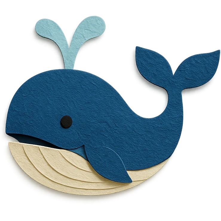 paper craft icon of Moby Dick whale, layered paper effect emoji