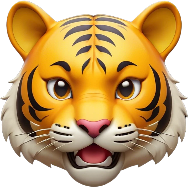 Cinematic Comical Tiger Portrait Emoji, Head tilted dramatically with an exaggeratedly shocked expression, featuring a sleek, muscular build with wide, comically expressive eyes full of humorous disbelief, Simplified yet hilariously expressive features, highly detailed, glowing with a slightly sassy wild glow, high shine, dramatic yet playful, stylized with an air of quirky feline attitude, soft glowing outline, capturing the essence of a meme-worthy tiger that looks ready to side-eye its way into viral fame! emoji