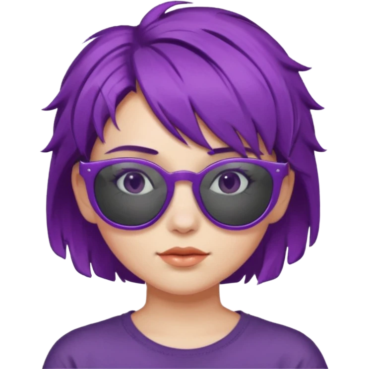 girl with short messy purple hair and sunglasses above head emoji