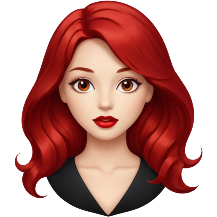 Draw a young glamorous woman with LONG cherry cola hair in a centre hair part styled slightly wavy emoji