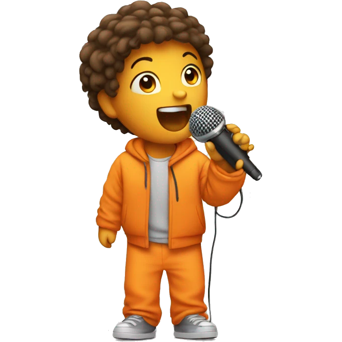 child in orange clothes singing in mocrophone emoji