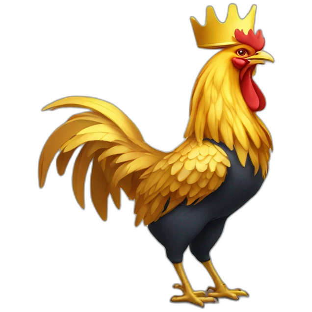 proud and howling golden phoenix rooster with a crown on its head emoji