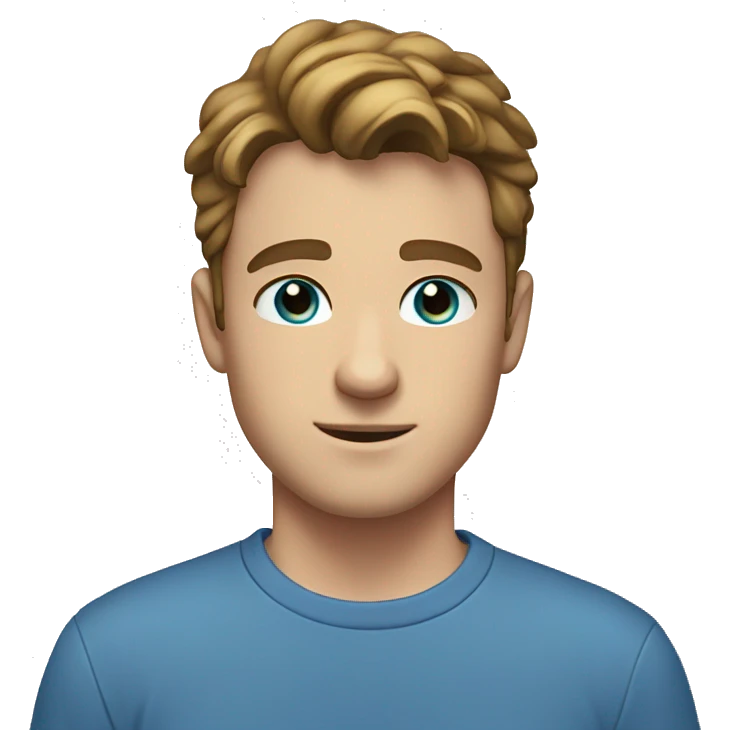 A 21 year old, white man, with short brown hair, with none facial hair,   with blue eyes wearing a t-shirt. emoji