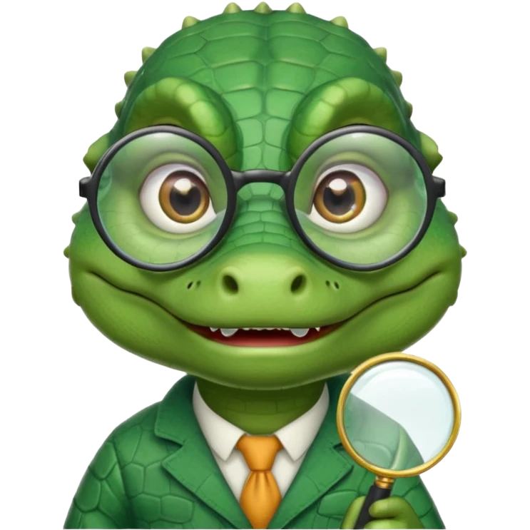A green academic gator with a magnifying glass on a light background emoji