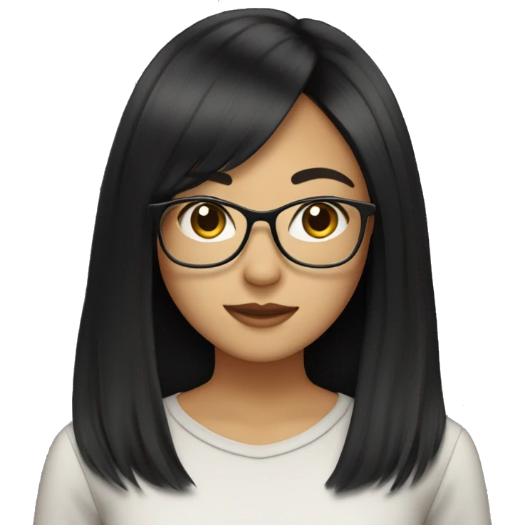 asian girl long black hair with glasses and curtain bangs with a laptop emoji