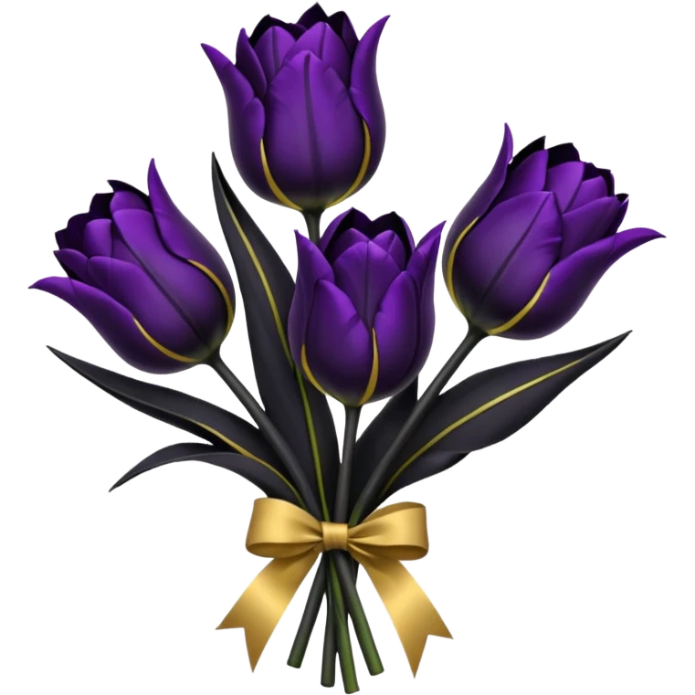 goth tulip bouquet with black tulips, dark mist and gold ribbon emoji