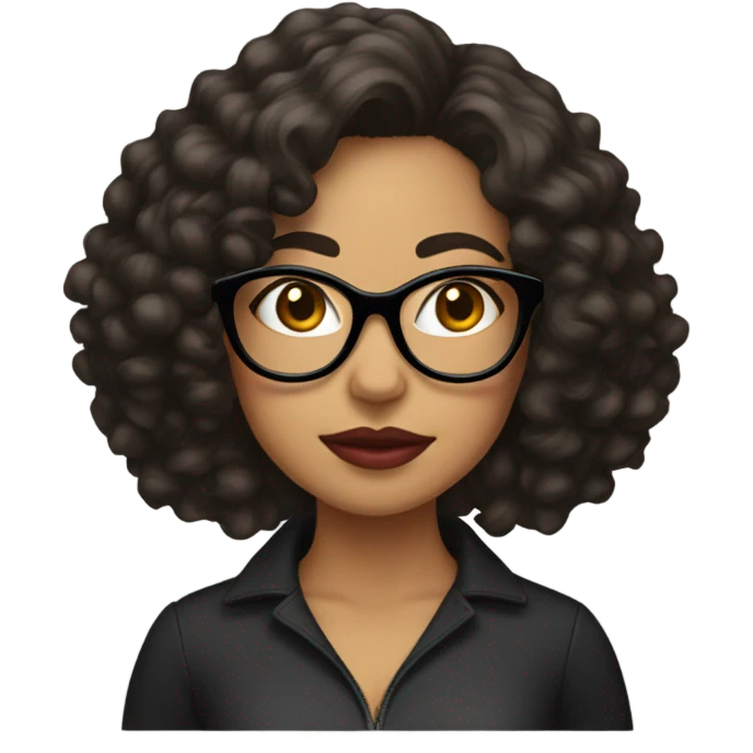 Latina woman with short, curly hair, big lips and black glasses emoji