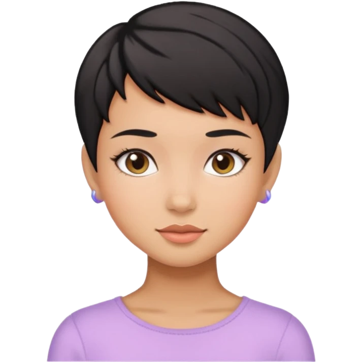 tan girl black hair pixie cut cute pastel colors skin care emoji