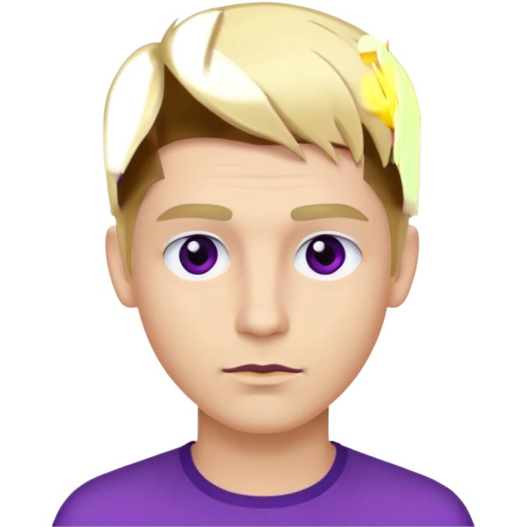 A man with blonde mod hair, brown eye and eyebrow, purple lip emoji