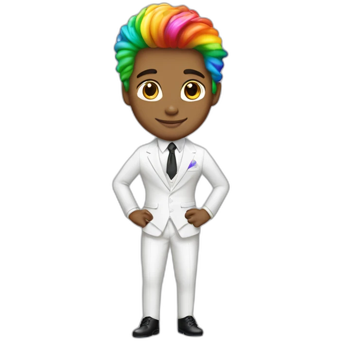 Posh-boy-with-white-suit-and-rainbow-unicorn-hair emoji