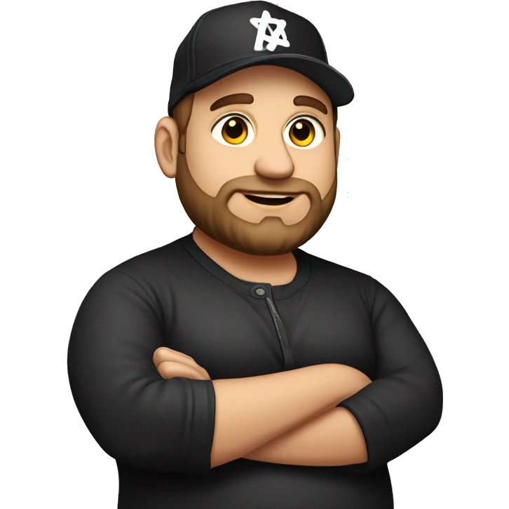 Fat Jewish man in his 30s wearing black trucker hat that says Founder emoji