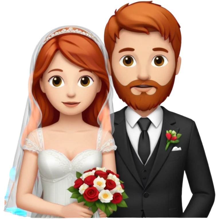 Red hair bride and brown hair groom with beard on honeymoon emoji