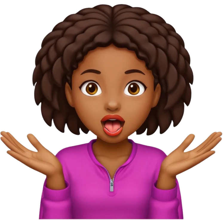 A black girl with her tongue out with her hands open emoji