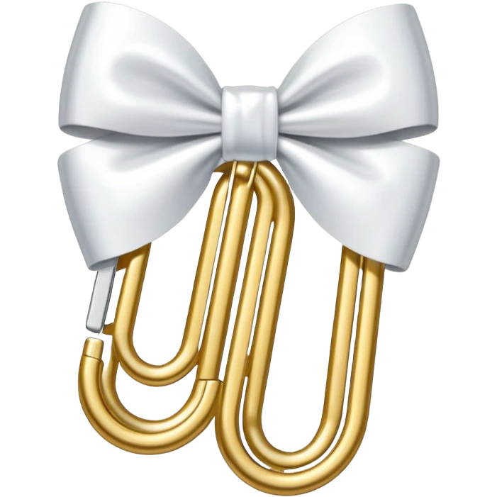 one gold paper clip with a white bow in the middle emoji