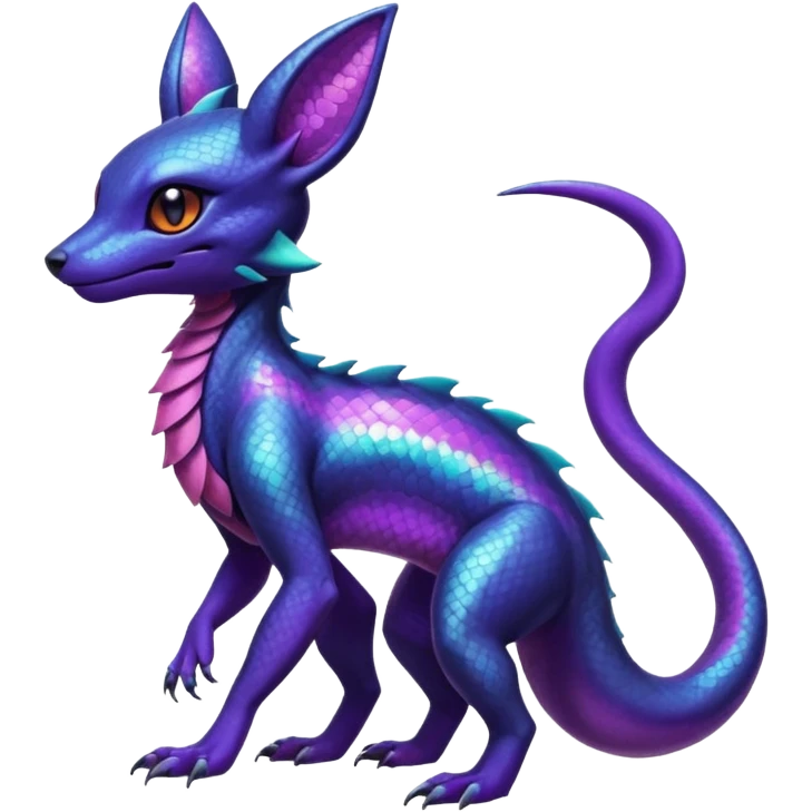 Anthropomorphic Scaley Shiny White Iridescent Colorful Exotic Salandit-Umbreon-Fakémon-hybrid-creature (full body)  emoji