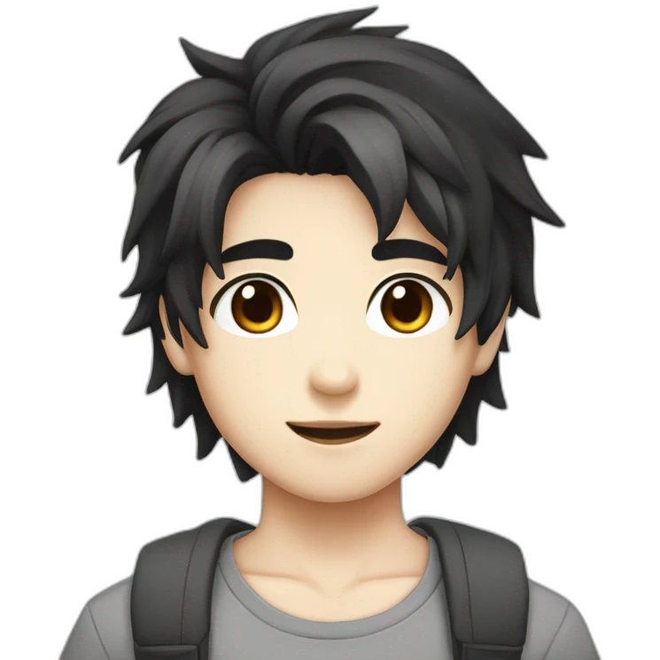 Boy white skin black hair brown eyes gray t-shirt anime style emoji