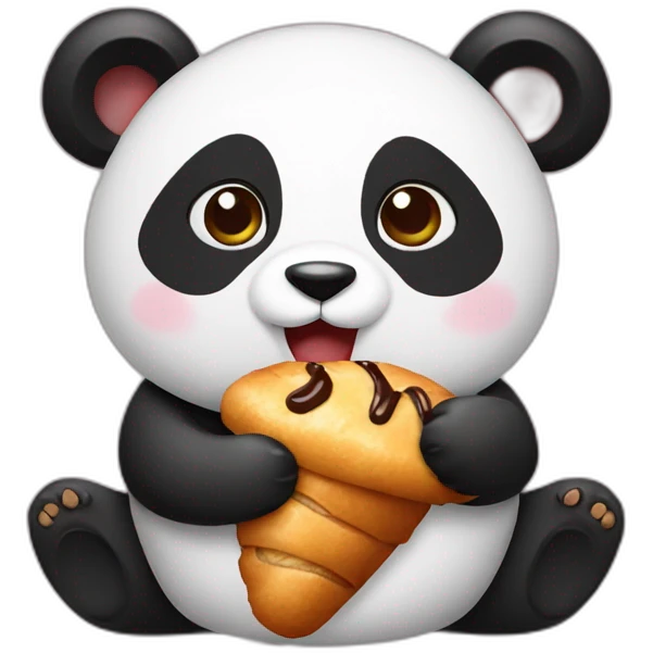 Panda eating chocolate croissant  emoji