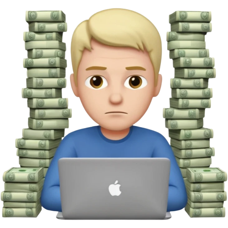 aktien experte er sitz am laptop und verdient durchs traden geld

geld sollte um ihn herum sein emoji