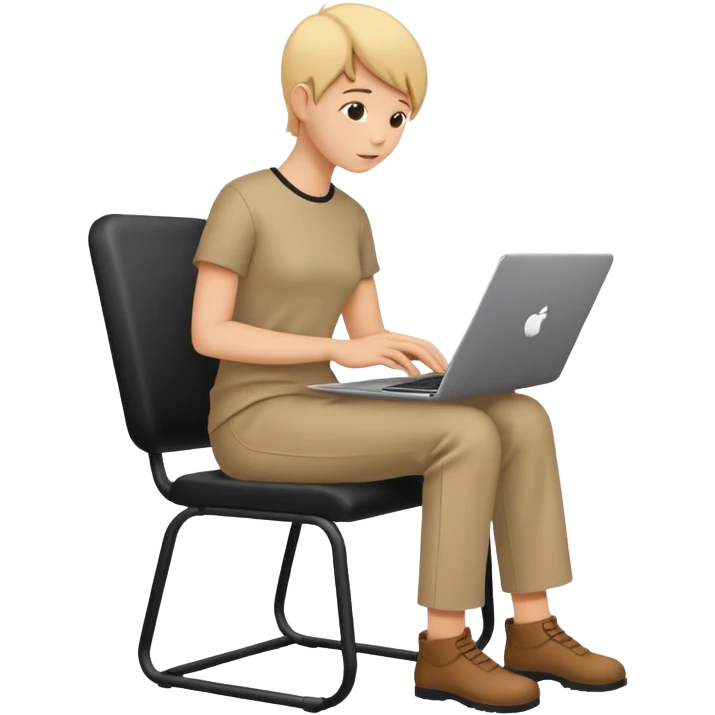 Minimalistic flat vector icon, iOS style, thin black contour on white background. Person silhouette sitting with a laptop, code brackets <> on the screen. Clean, no text, no shadows. emoji