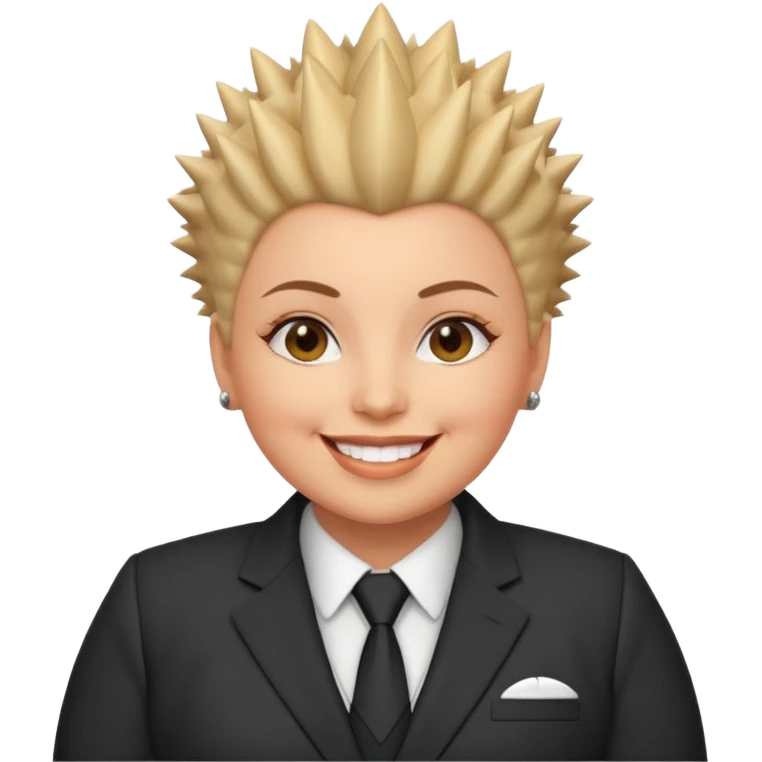 fat spiky haired happy woman with suit emoji