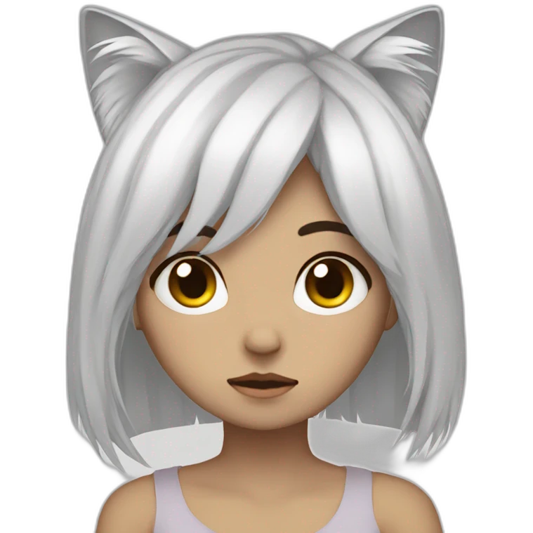 sad girl white hair cat ears emoji