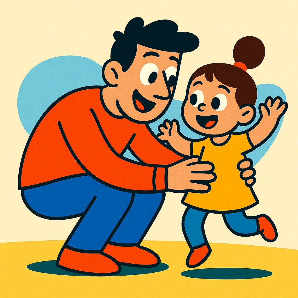 cartoon style small family, single parent and one child, playful, minimal background emoji