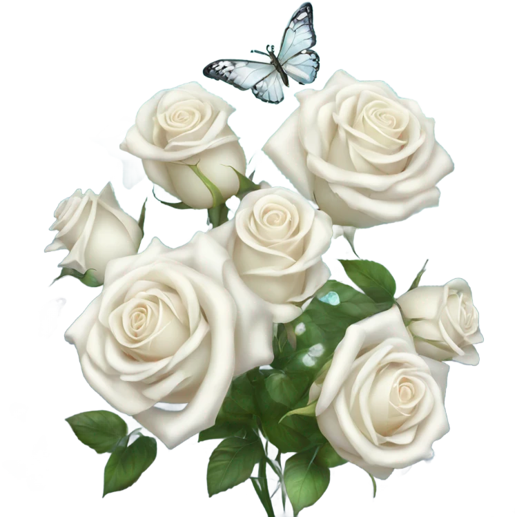 magical sparkling white roses bouquet with butterflies fairy core emoji