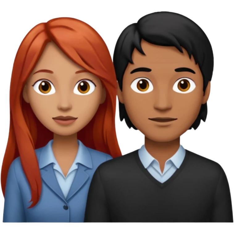 Mujer flaca con cabello largo color rojo color de piel media, hombre de color medio moreno con cabello color negro, flaco emoji