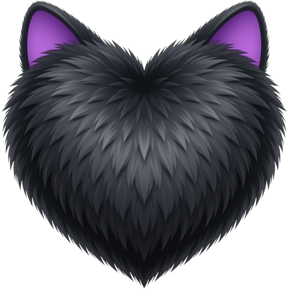 purple black cat ears, black cat tail, black fur heart, no cat, just a heart with cat ears emoji