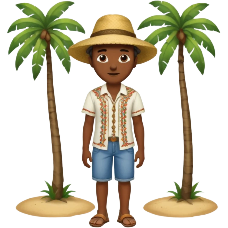 Gars Créole réunionnais ti jean chapeau paille tong au pieds  emoji