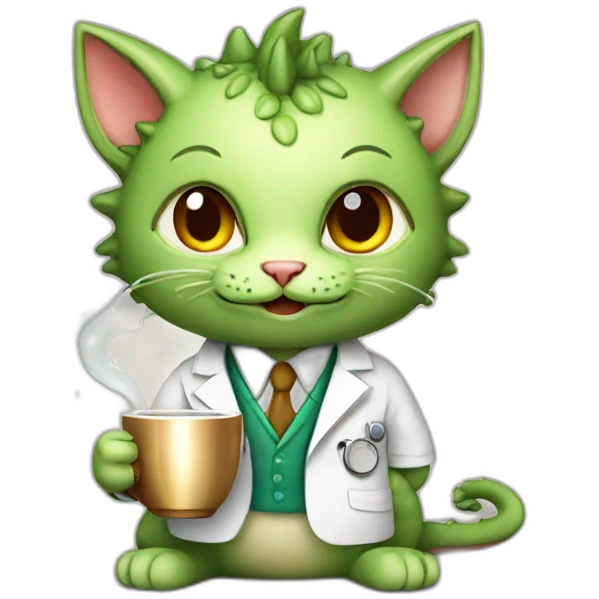 Cat dragon -scientist-with cup tea emoji