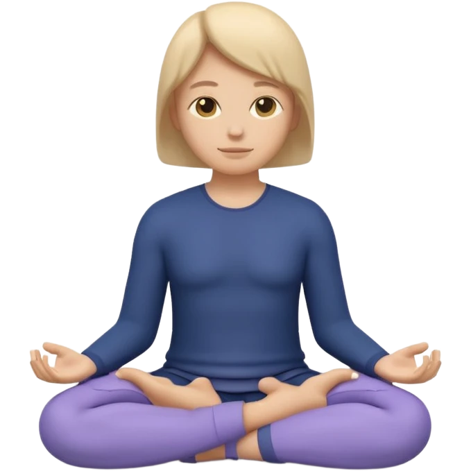Modern premium 3D emoji icon: faceless gender-neutral meditator sitting cross-legged, smooth rounded shapes, matte + subtle gloss, top-left studio light, soft shadow, faint halo aura, navy outfit with lavender accent, centered, transparent background, no text emoji