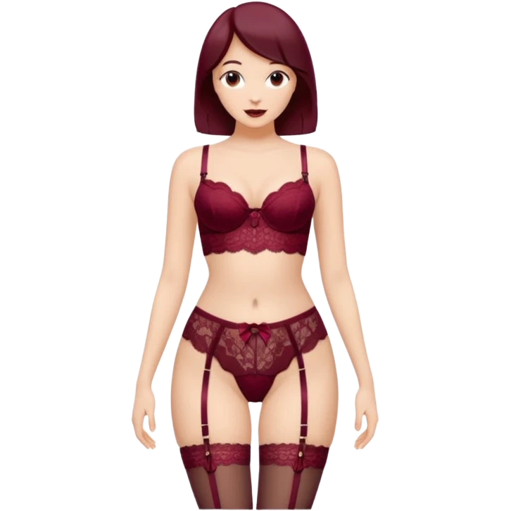 Burgundy lace lingerie with garter belt emoji