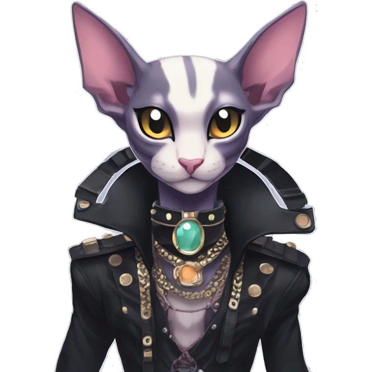 cool punk kawaii anime edgy distinguished pretty elegant beautiful fantasy black ethereal fantasy nargacuga-Noivern-sphynx-Quiana-Fakemon collar harness jewels full body emoji