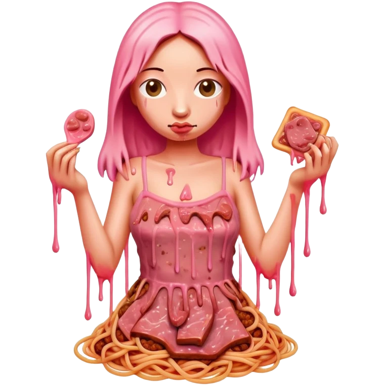  SPAM meat melted pink dripping sauce spaghetti dress piggy monalisa portrait emoji