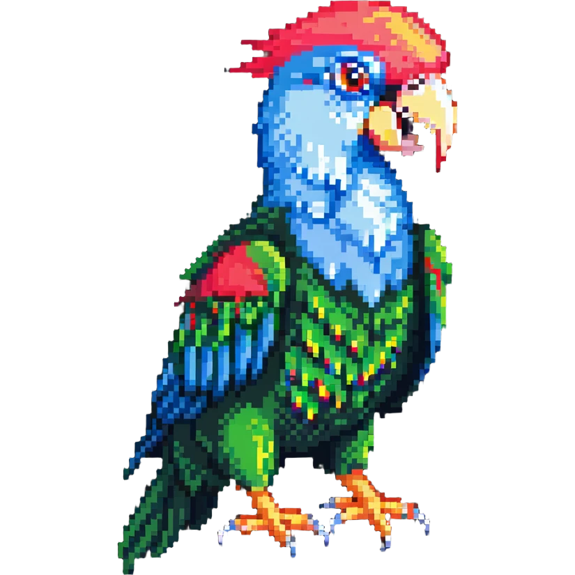 super minimal pixel art party parrot with big pixels in classic head-bob pose emoji