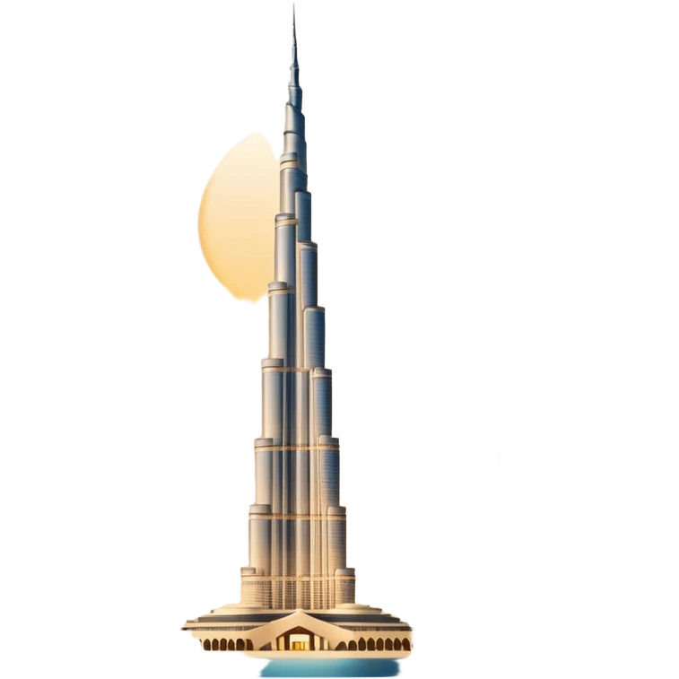 Burj Khalifa, light beige, minimalism, night view with lighting, emoji style emoji