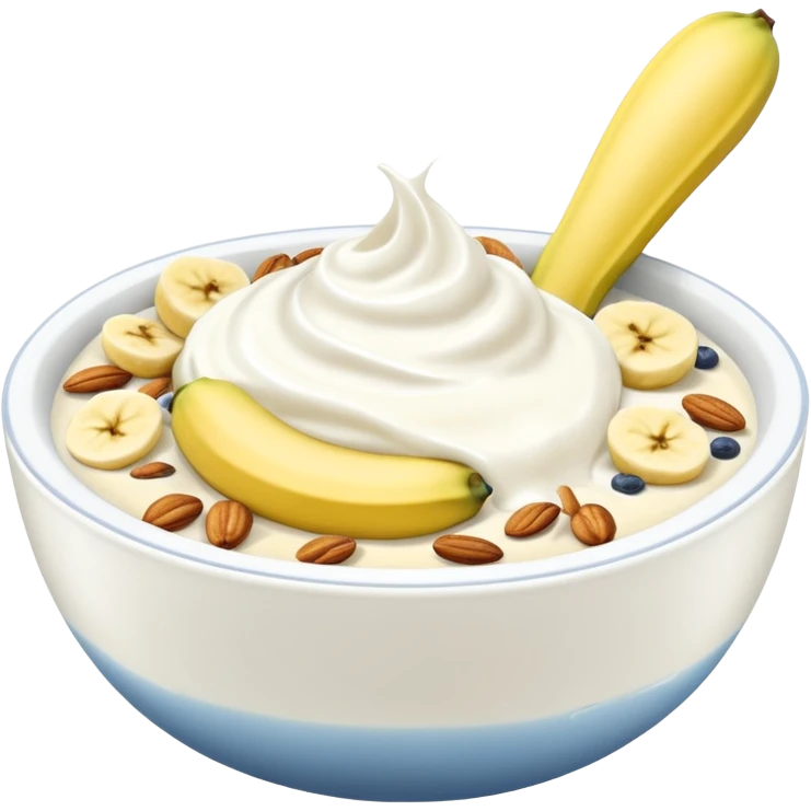 Crüsli-müsli, nøtter, blåbær, bananskiver, med Kefir-Biola-yoghurt i skål  emoji