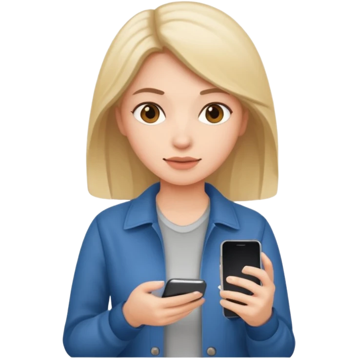woman casual clothes holding one phone emoji
