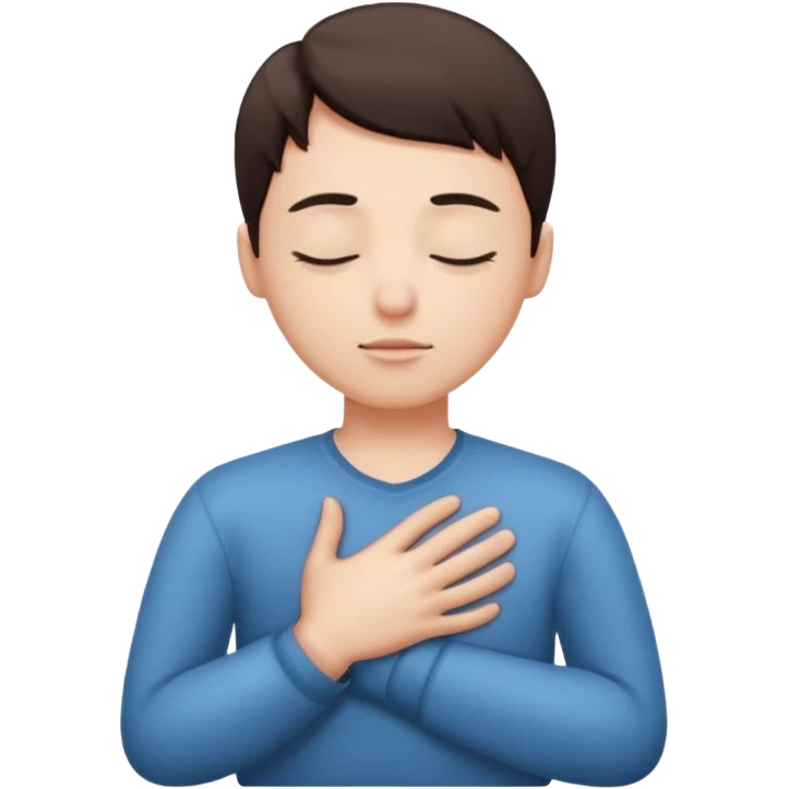 una mano en pecho ojos cerrados emoji