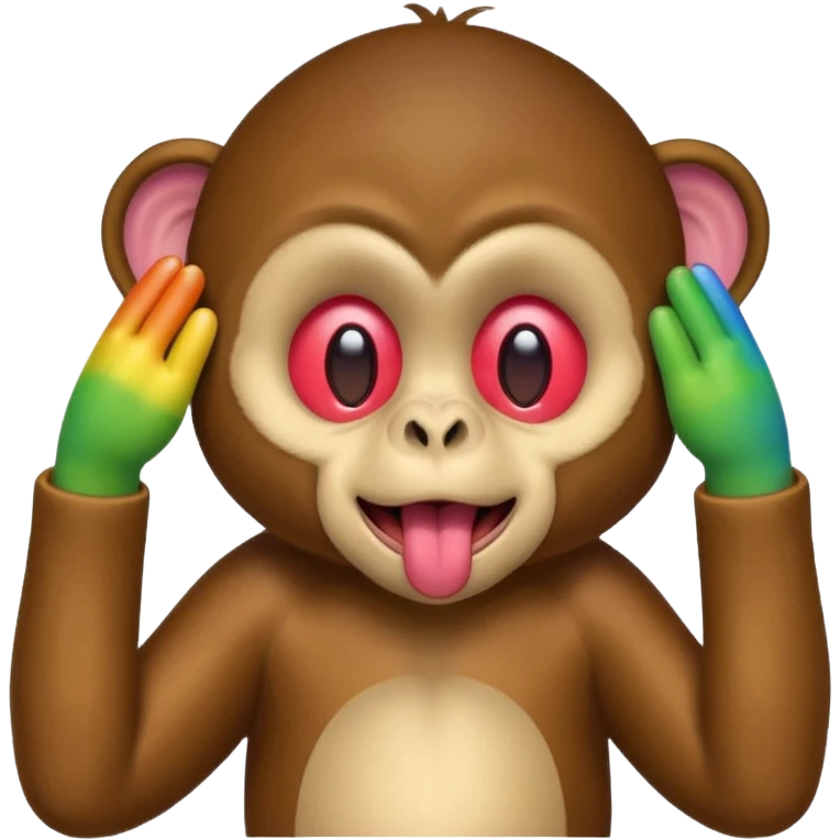 Rainbow monkey covering eyes with tongue sticking out  emoji