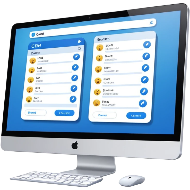 computer screen with contact cards, CRM tool emoji