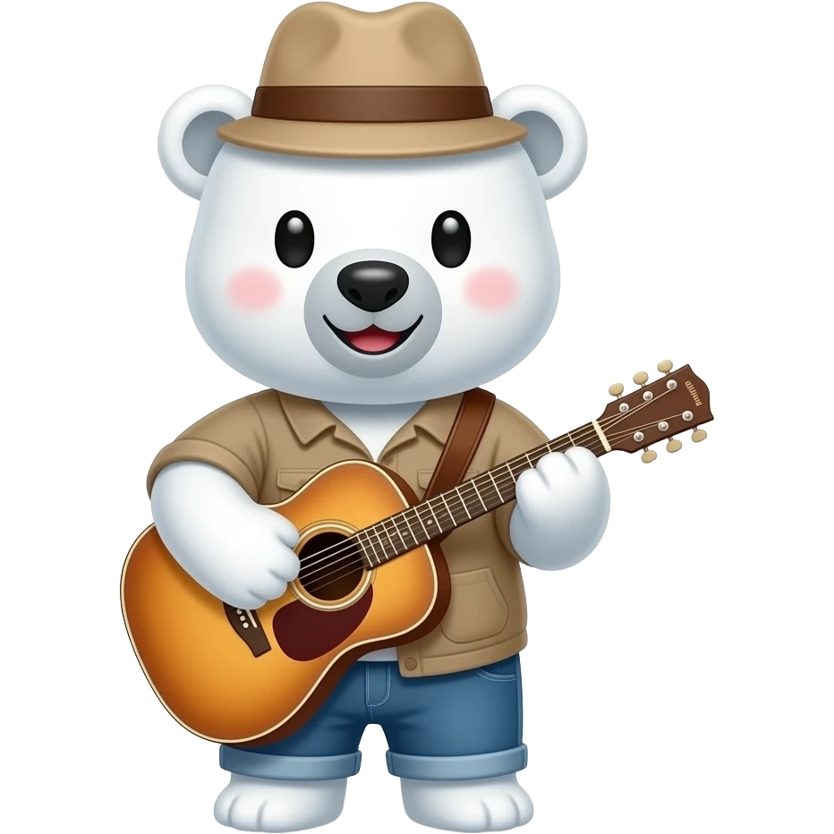 cute polar bear wear a hat and and playing guitar emoji