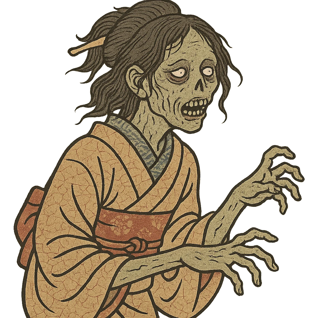 Zombie girl, ukiyo-e style emoji