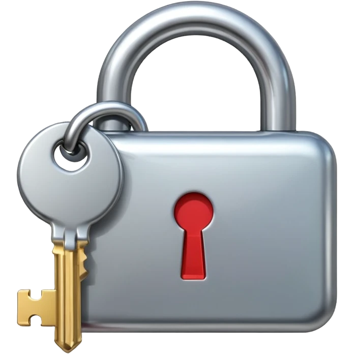 A chrome silver lock and key emoji, smooth metallic surfaces, glossy reflections, luxury swag vibe, minimal iOS emoji style, centered on clean white background emoji